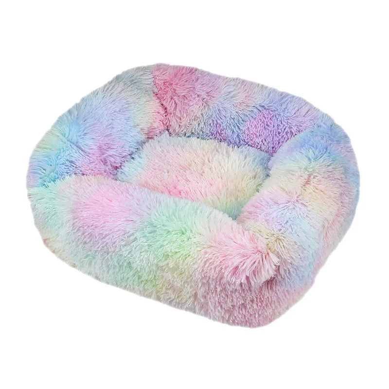 Panier pour chat à peluche longue CatPlushMat™ arc en ciel