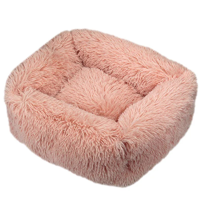Panier pour chat à peluche longue CatPlushMat™ rose cuiré